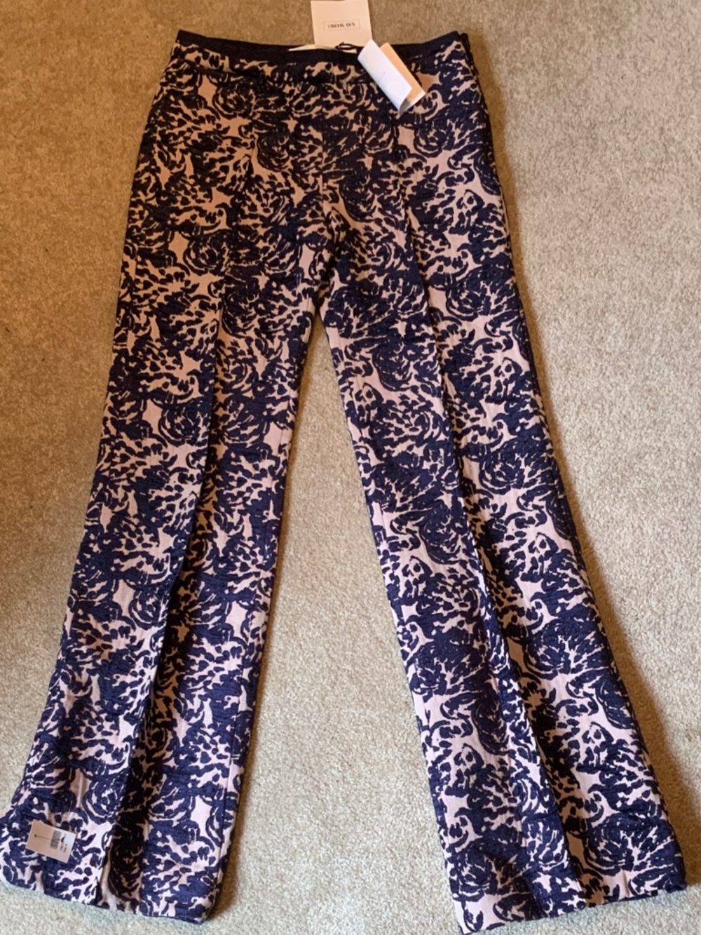 Victoria Beckham Navy Floral Lace-Effect Flare Pants on Blush